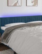 vidaXL LED горна табла за легло тъмносиня 203x16x78/88 см кадифе