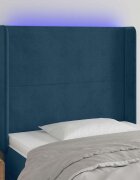 vidaXL LED горна табла за легло тъмносиня 93x16x118/128 см кадифе