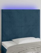 vidaXL LED горна табла за легло тъмносиня100x5x118/128 см кадифе