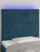 vidaXL LED горна табла за легло тъмносиня100x5x118/128 см кадифе