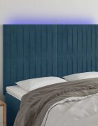vidaXL LED горна табла за легло тъмносиня144x5x118/128 см кадифе