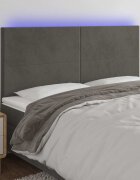 vidaXL LED горна табла за легло тъмносива 180x5x118/128 см кадифе