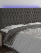 vidaXL LED горна табла за легло тъмносива 180x7x118/128 см кадифе