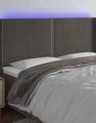 vidaXL LED горна табла за легло тъмносива 183x16x118/128 см кадифе