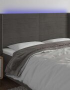 vidaXL LED горна табла за легло тъмносива 183x16x118/128 см кадифе