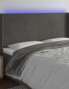 vidaXL LED горна табла за легло тъмносива 183x16x118/128 см кадифе