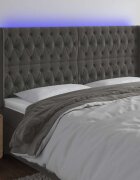 vidaXL LED горна табла за легло тъмносива 183x16x118/128 см кадифе