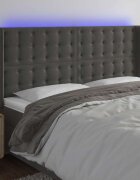 vidaXL LED горна табла за легло тъмносива 183x16x118/128 см кадифе