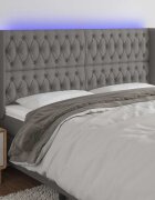 vidaXL LED горна табла за легло тъмносива 183x16x118/128 см плат
