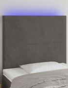 vidaXL LED горна табла за легло тъмносива 90x5x118/128 см кадифе