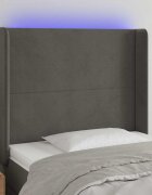 vidaXL LED горна табла за легло тъмносива 93x16x118/128 см кадифе