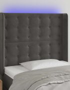 vidaXL LED горна табла за легло тъмносива 93x16x118/128 см кадифе