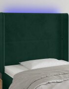vidaXL LED горна табла за легло тъмнозелена 103x16x118/128см кадифе