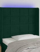 vidaXL LED горна табла за легло тъмнозелена 103x16x118/128см кадифе