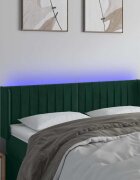 vidaXL LED горна табла за легло тъмнозелена 147x16x78/88 см кадифе