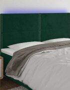 vidaXL LED горна табла за легло тъмнозелена 180x5x118/128 см кадифе