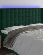 vidaXL LED горна табла за легло тъмнозелена 183x16x118/128см кадифе