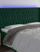 vidaXL LED горна табла за легло тъмнозелена 183x16x118/128см кадифе