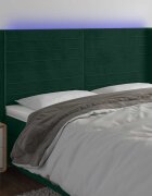 vidaXL LED горна табла за легло тъмнозелена 203x16x118/128см кадифе