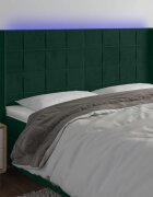 vidaXL LED горна табла за легло тъмнозелена 203x16x118/128см кадифе