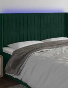 vidaXL LED горна табла за легло тъмнозелена 203x16x118/128см кадифе