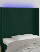 vidaXL LED горна табла за легло тъмнозелена 83x16x118/128 см кадифе