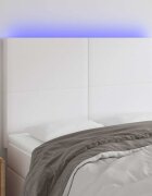 vidaXL LED горна табла за леглобяла144x5x118/128 см изкуствена кожа