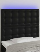 vidaXL LED горна табла за леглочерна100x5x118/128см изкуствена кожа