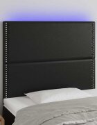 vidaXL LED горна табла за леглочерна100x5x118/128см изкуствена кожа