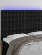 vidaXL LED горна табла за леглочерна144x5x118/128см изкуствена кожа