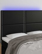 vidaXL LED горна табла за леглочерна144x5x118/128см изкуствена кожа