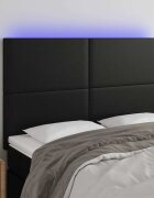 vidaXL LED горна табла за леглочерна144x5x118/128см изкуствена кожа