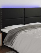 vidaXL LED горна табла за леглочерна200x5x118/128см изкуствена кожа