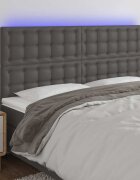 vidaXL LED горна табла за леглосива 180x5x118/128см изкуствена кожа