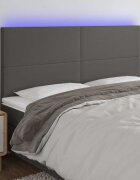 vidaXL LED горна табла за леглосива 200x5x118/128см изкуствена кожа
