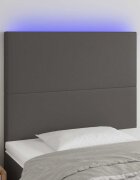 vidaXL LED горна табла за леглосива100x5x118/128 см изкуствена кожа