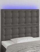 vidaXL LED горна табла за леглосива100x5x118/128 см изкуствена кожа