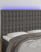 vidaXL LED горна табла за леглосива144x5x118/128 см изкуствена кожа