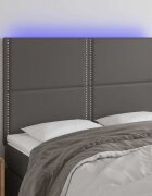 vidaXL LED горна табла за леглосива144x5x118/128 см изкуствена кожа