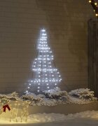vidaXL LED коледна елха с колчета за земя Хладно бяло 182 см Метал