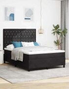 vidaXL LED кутия за пружини с легло с матрак Черен 140 x 190 cm Кадифе