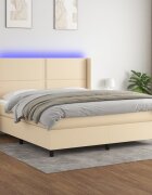 vidaXL LED кутия за пружини с легло с таблото текстил