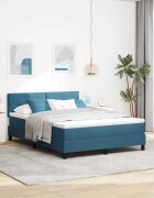 vidaXL LED кутия за пружини с легло Тъмен син 140 x 190 cm Кадифе
