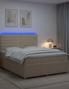 vidaXL LED легло с матрак с LED ленти Кремаво 140 x 190 cm Текстил