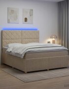 vidaXL LED легло с матрак с LED ленти Кремаво 160 x 200 cm Текстил