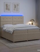 vidaXL LED легло с матрак с LED ленти Кремаво 200 x 200 cm Текстил