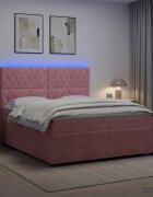 vidaXL LED легло с матрак с LED ленти Розово 140 x 190 cm Кадифе