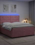 vidaXL LED легло с матрак с LED ленти Розово 140 x 200 cm Кадифе