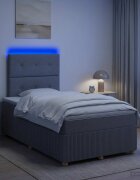 vidaXL LED легло с матрак с LED ленти Светлосиво 120 x 190 cm Текстил