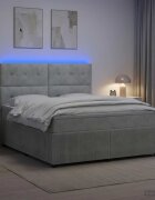 vidaXL LED легло с матрак с LED ленти Светлосиво 140 x 200 cm Кадифе